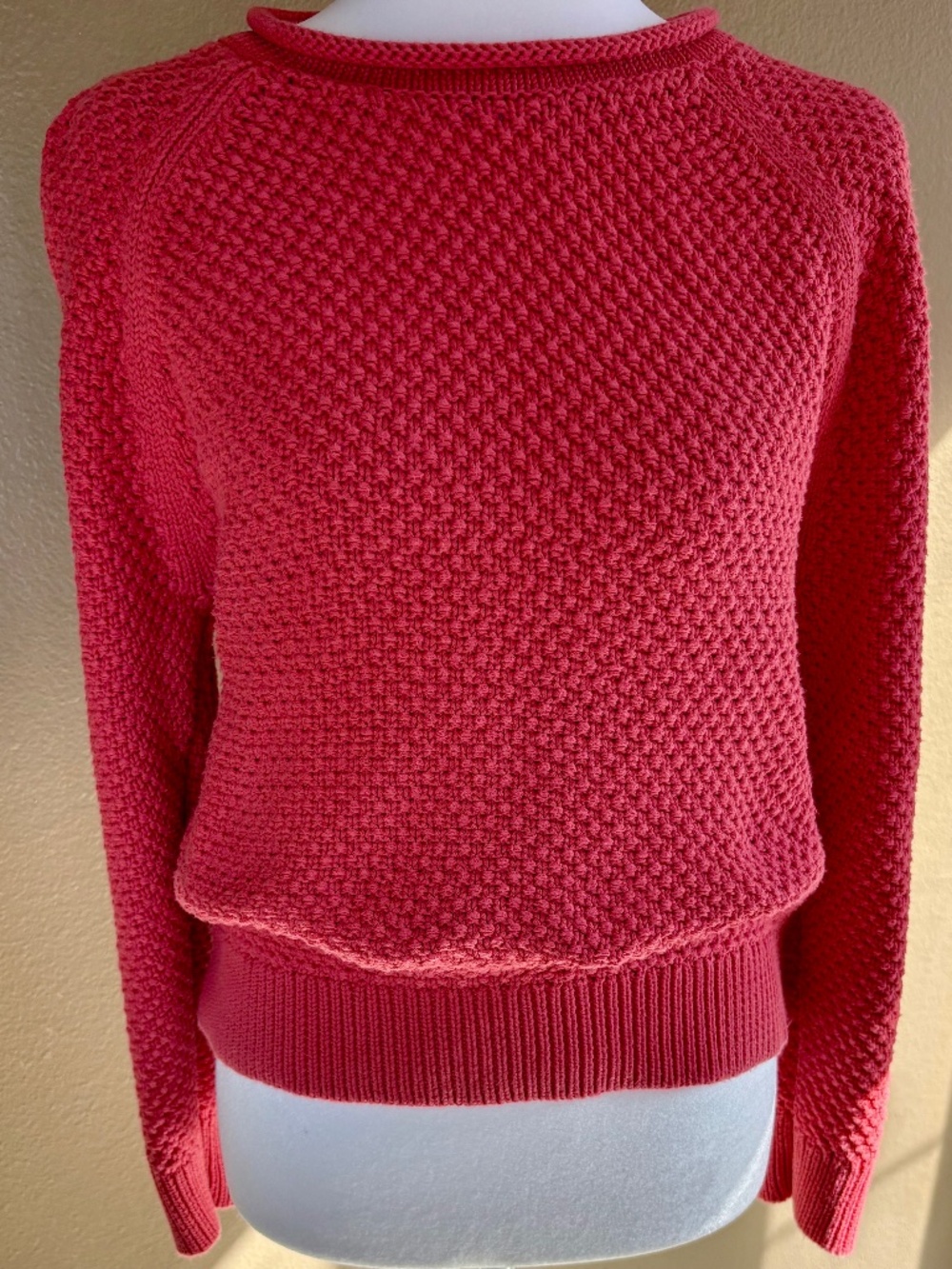 Lauren Ralph Lauren Coral Pink Raglan Textured Knit Crewneck Sweater L G